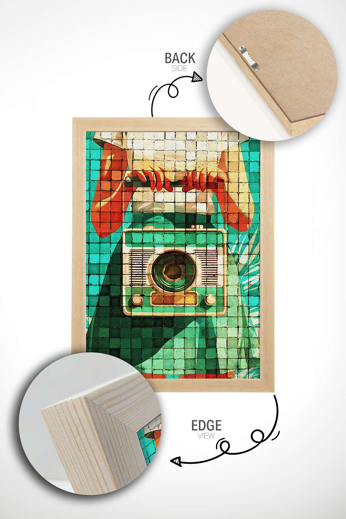 Quadro Decorativo Popmosaıc11 Multicolor - Pintura Emoldurada em Madeira Maciça 33x48cm