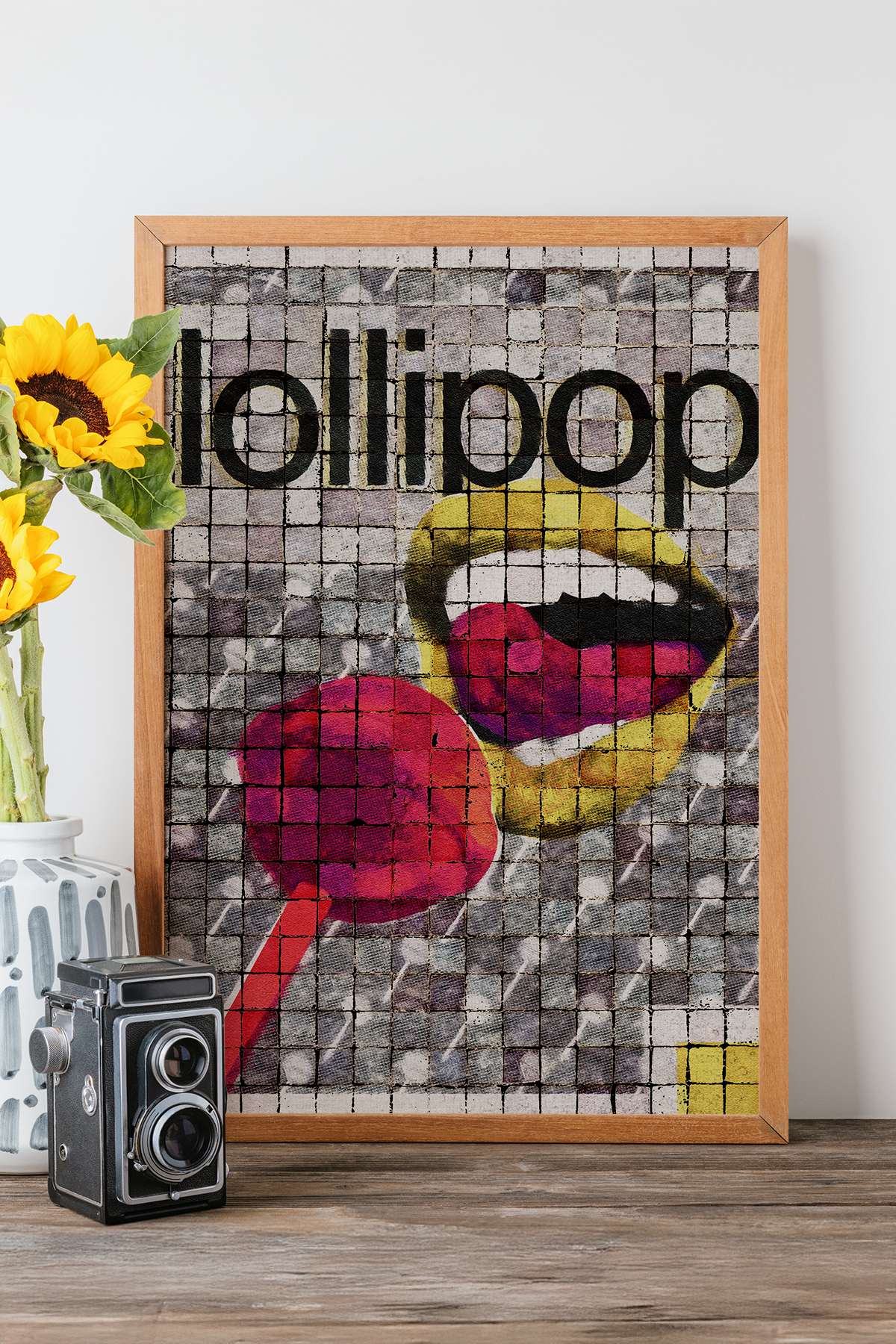 Quadro Decorativo Popmosaıc12 Multicolor - Pintura Emoldurada em Madeira Maciça 33x48cm