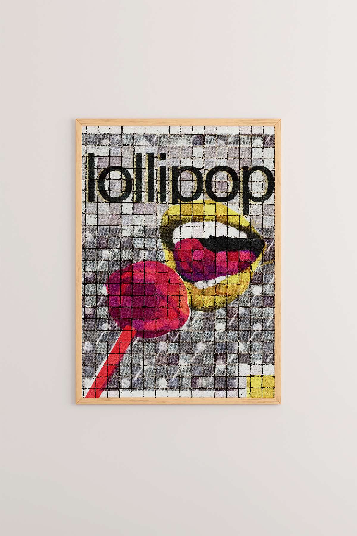 Quadro Decorativo Popmosaıc12 Multicolor - Pintura Emoldurada em Madeira Maciça 33x48cm