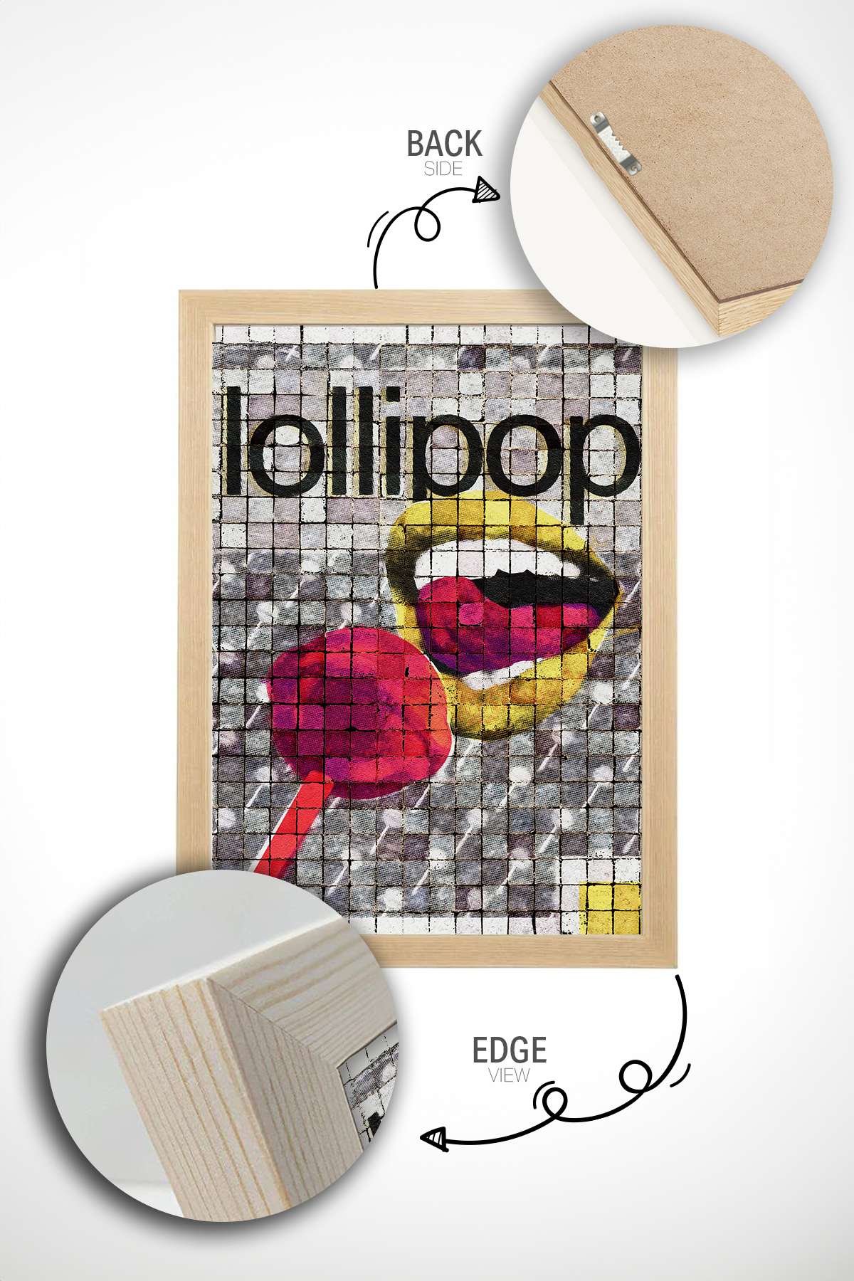 Quadro Decorativo Popmosaıc12 Multicolor - Pintura Emoldurada em Madeira Maciça 33x48cm