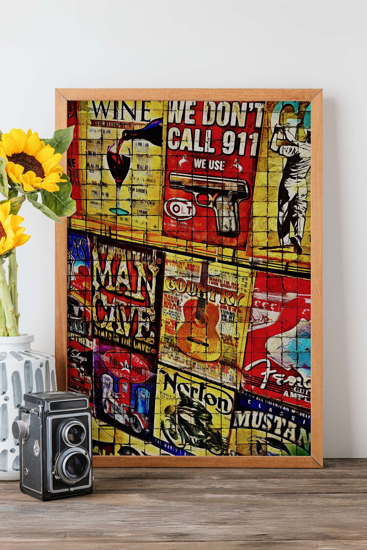 Quadro Decorativo Popmosaıc13 Multicolor - Pintura Emoldurada em Madeira Maciça 33x48cm