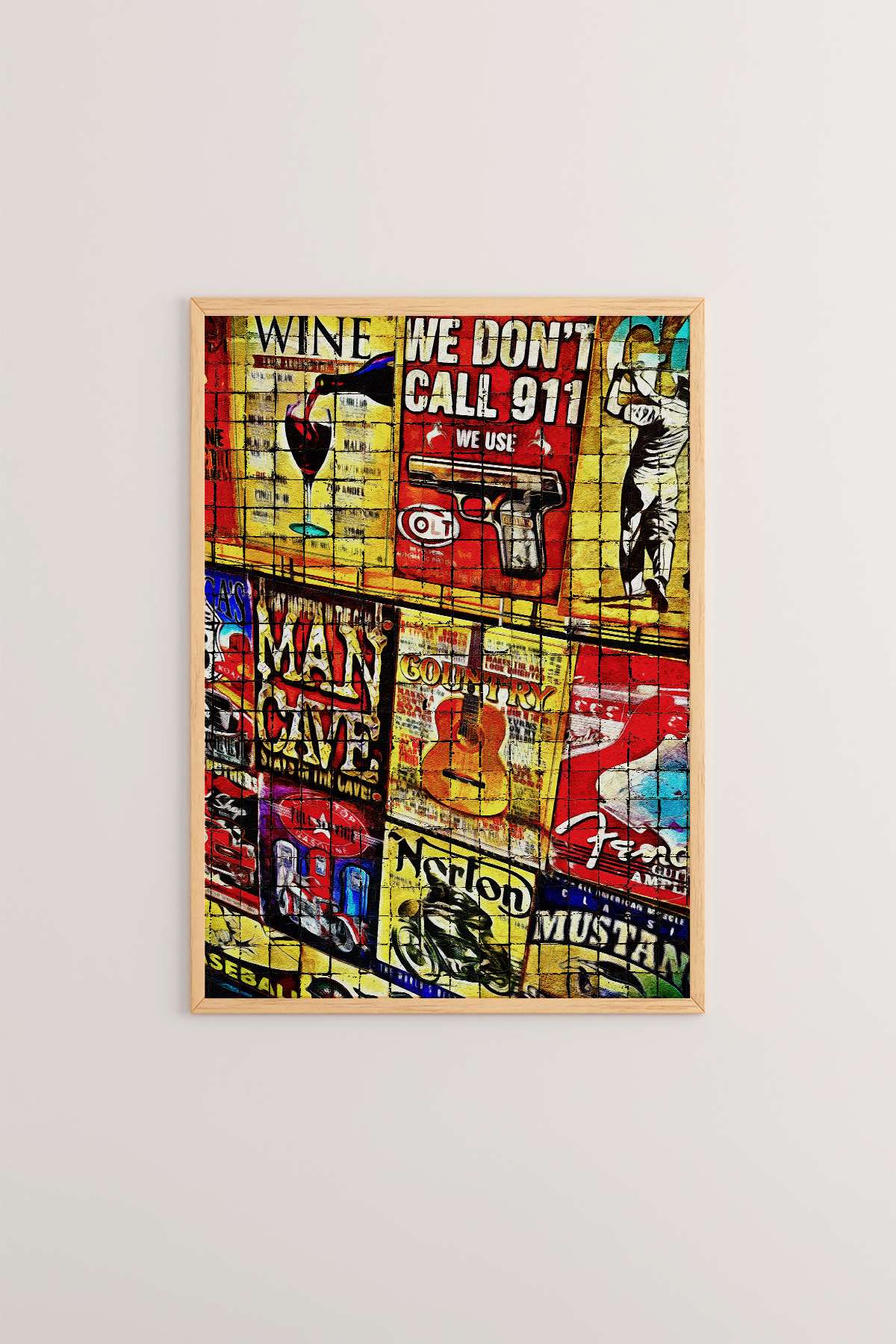 Quadro Decorativo Popmosaıc13 Multicolor - Pintura Emoldurada em Madeira Maciça 33x48cm