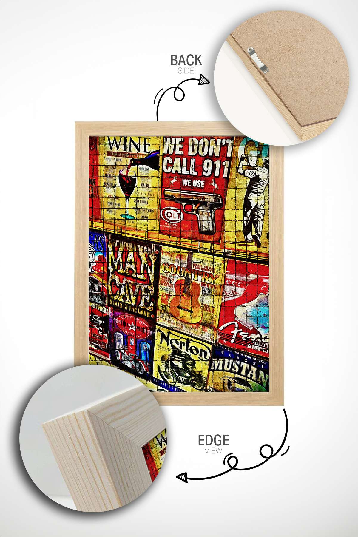 Quadro Decorativo Popmosaıc13 Multicolor - Pintura Emoldurada em Madeira Maciça 33x48cm