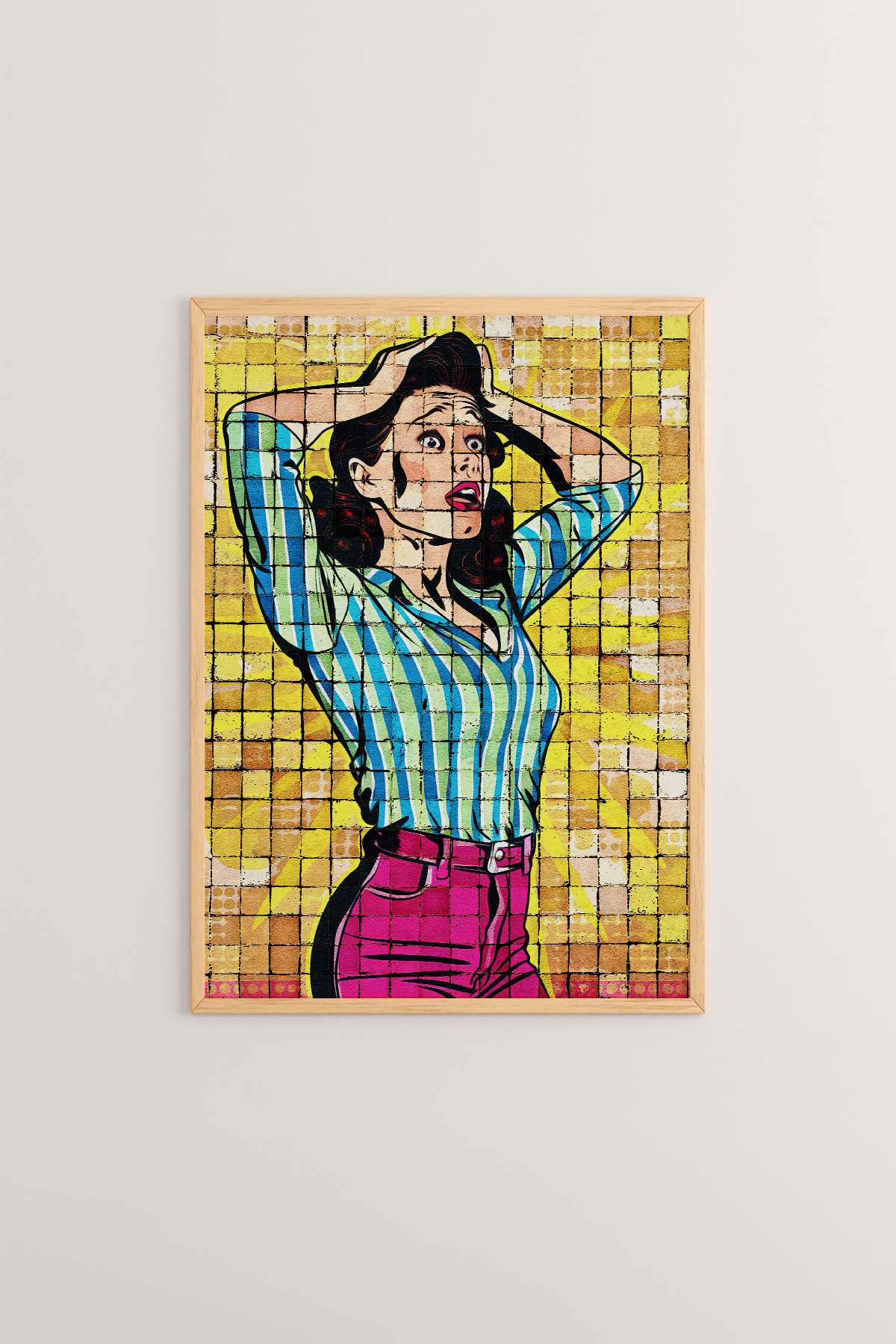 Quadro Decorativo Popmosaıc14 Multicolor - Pintura Emoldurada em Madeira Maciça 33x48cm