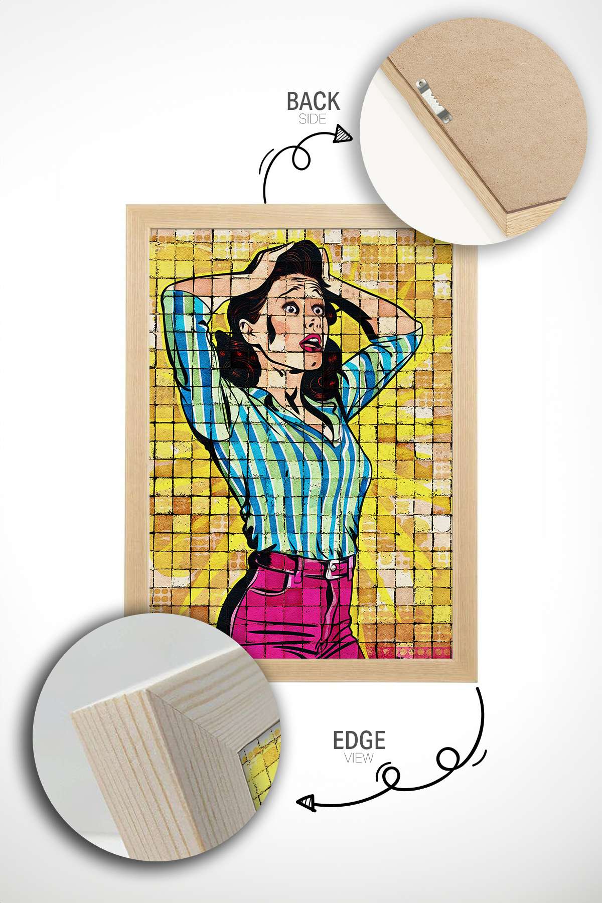 Quadro Decorativo Popmosaıc14 Multicolor - Pintura Emoldurada em Madeira Maciça 33x48cm