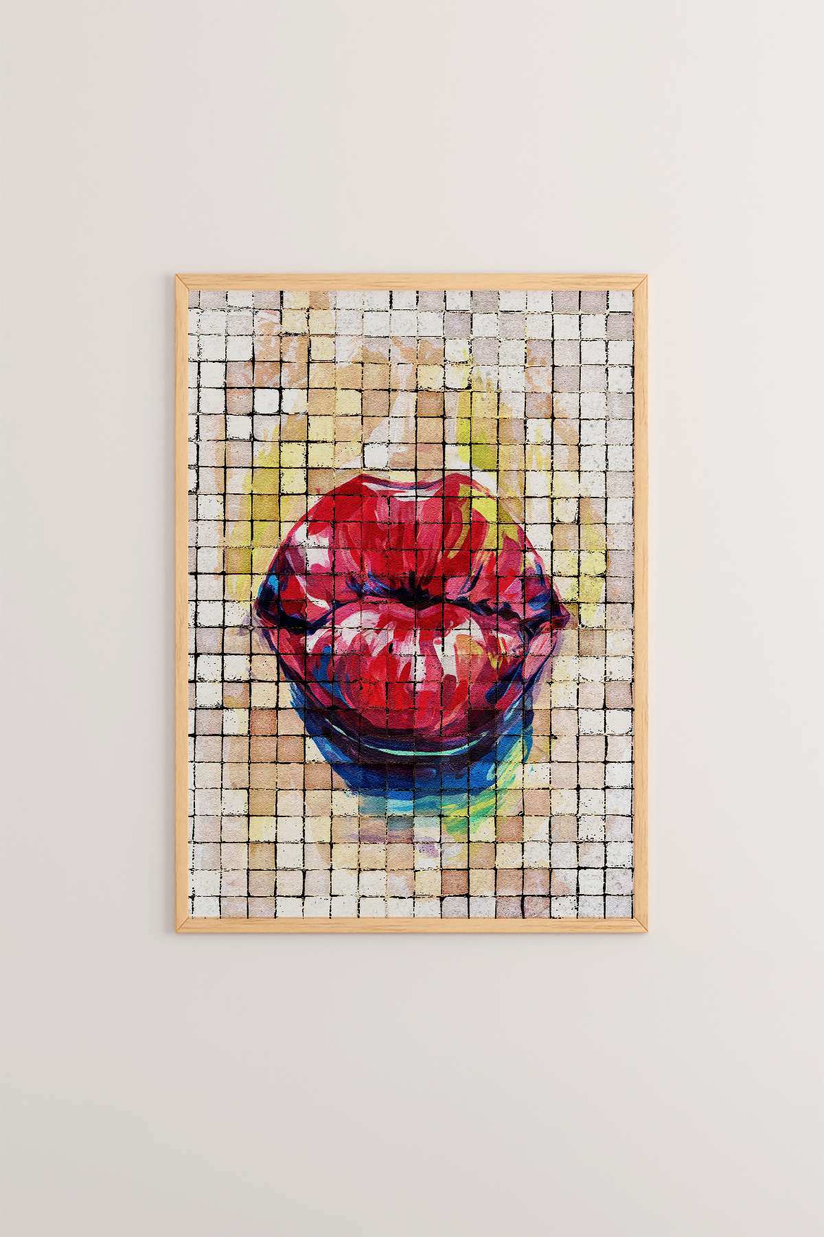 Quadro Decorativo Popmosaıc15 Multicolor - Pintura Emoldurada em Madeira Maciça 33x48cm