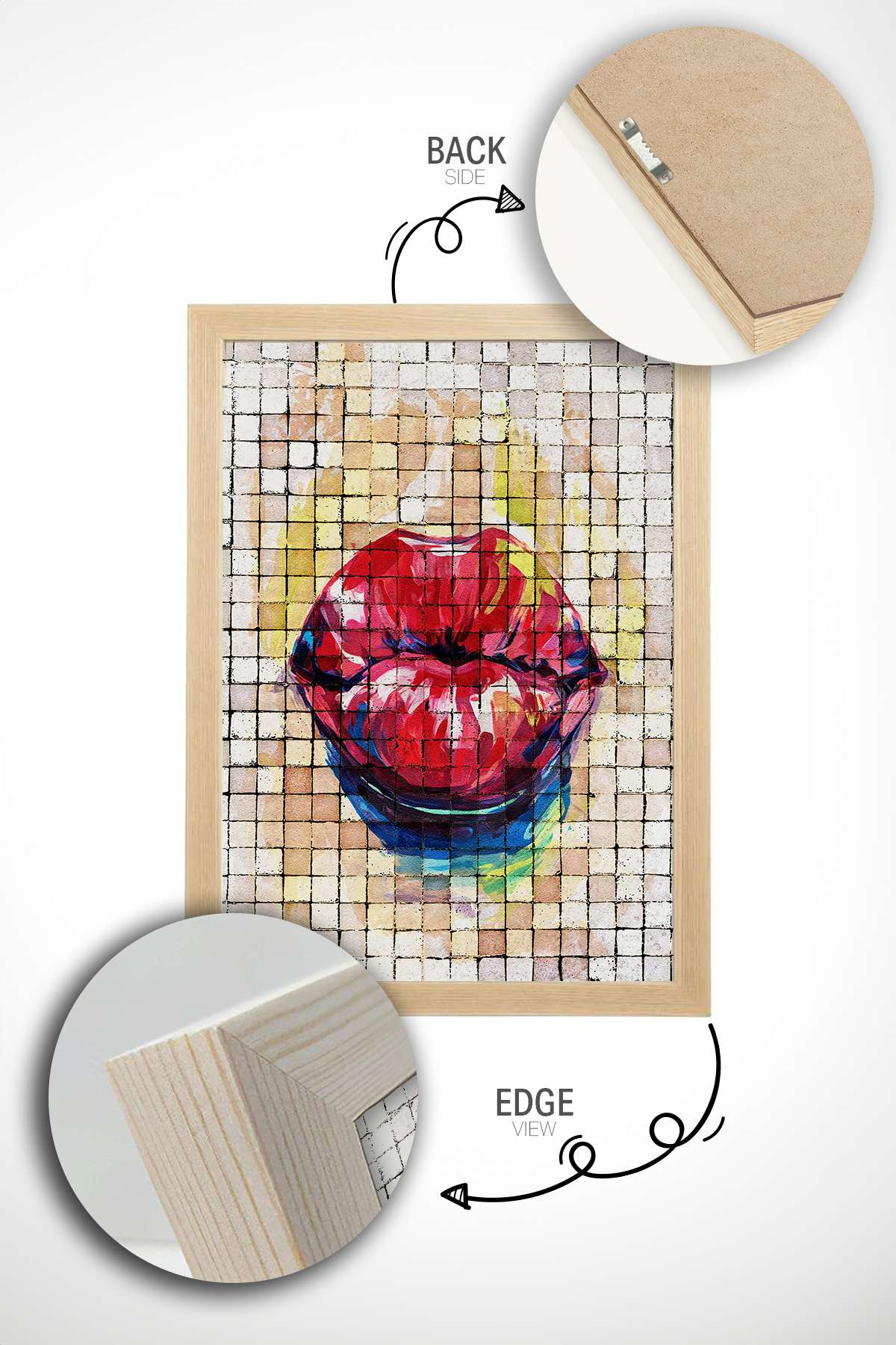 Quadro Decorativo Popmosaıc15 Multicolor - Pintura Emoldurada em Madeira Maciça 33x48cm