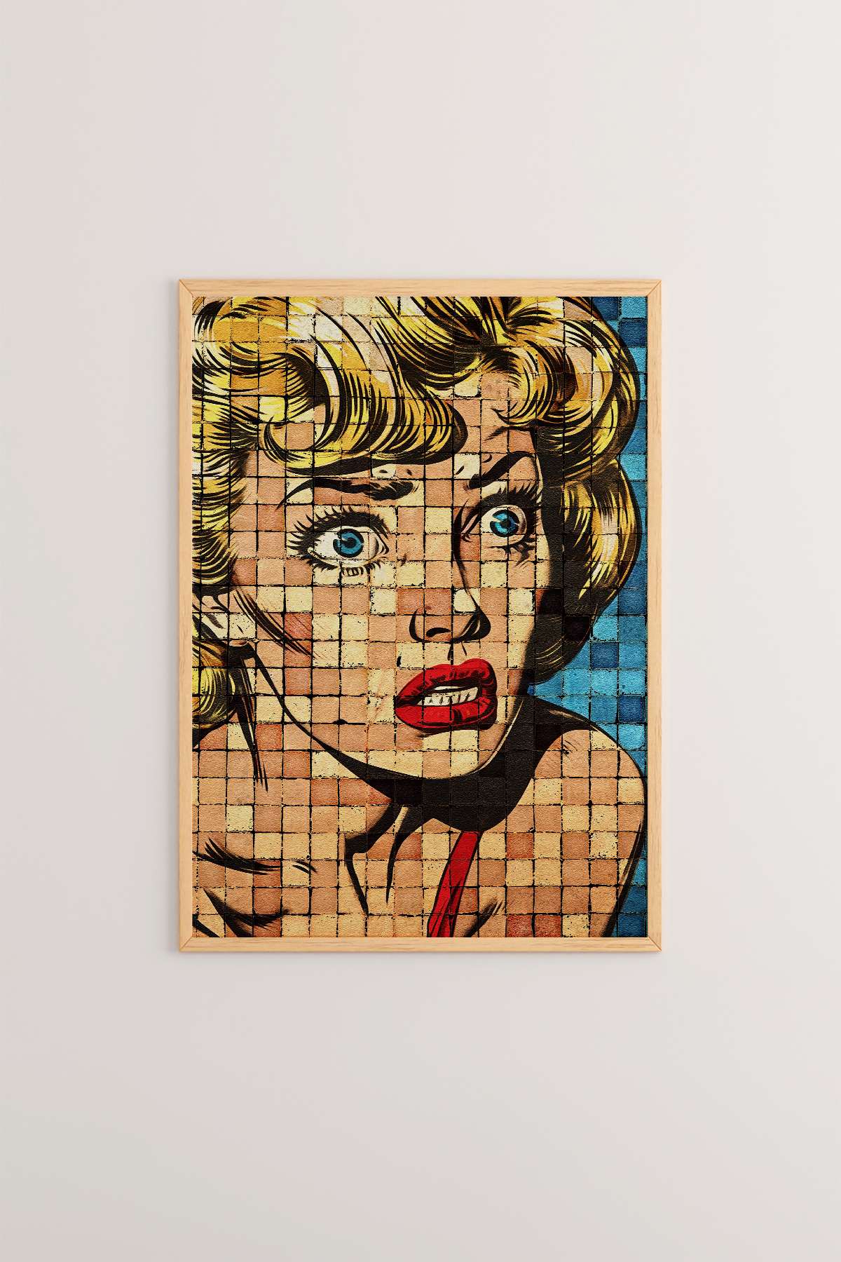 Quadro Decorativo Popmosaıc16 Multicolor - Pintura Emoldurada em Madeira Maciça 33x48cm