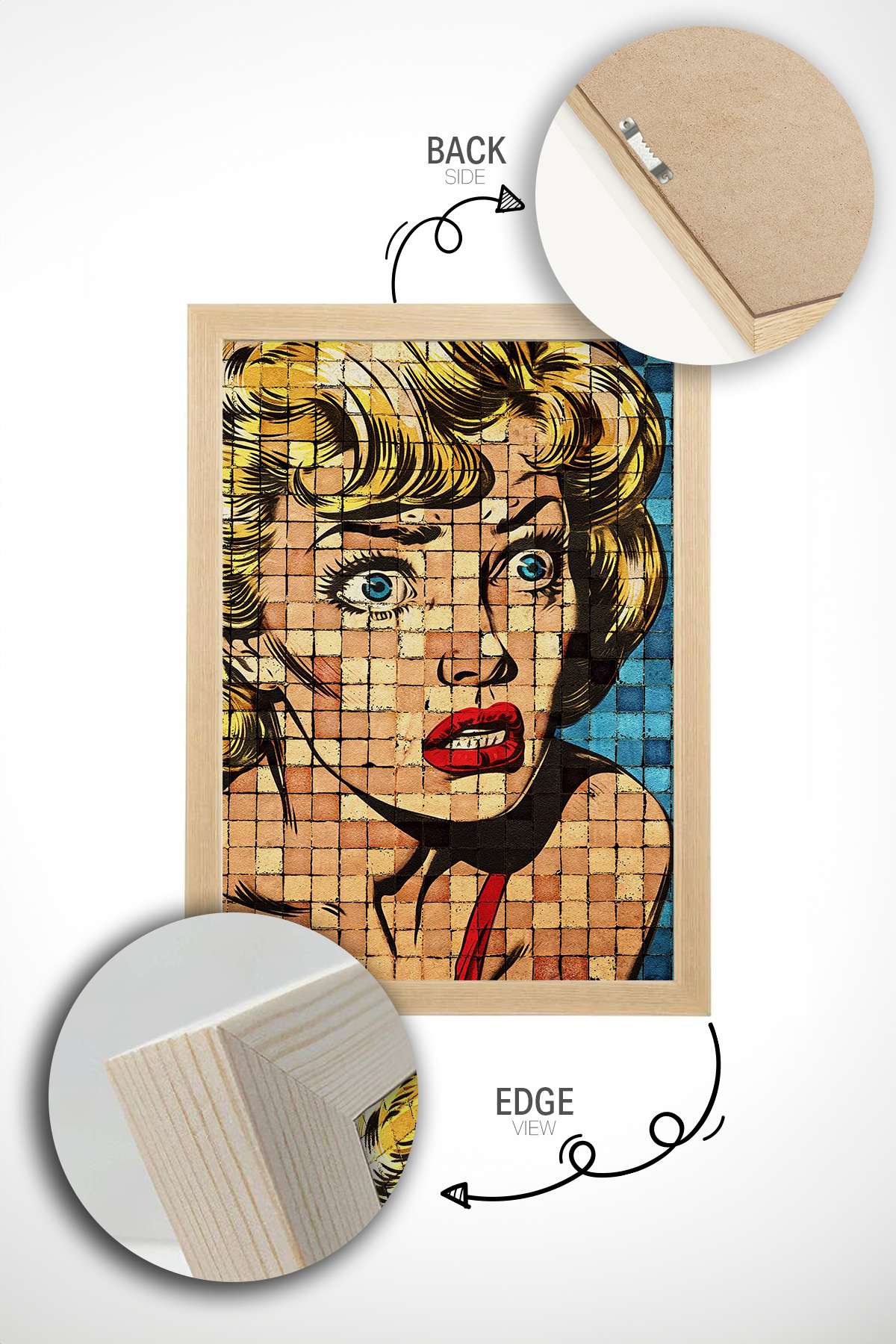 Quadro Decorativo Popmosaıc16 Multicolor - Pintura Emoldurada em Madeira Maciça 33x48cm