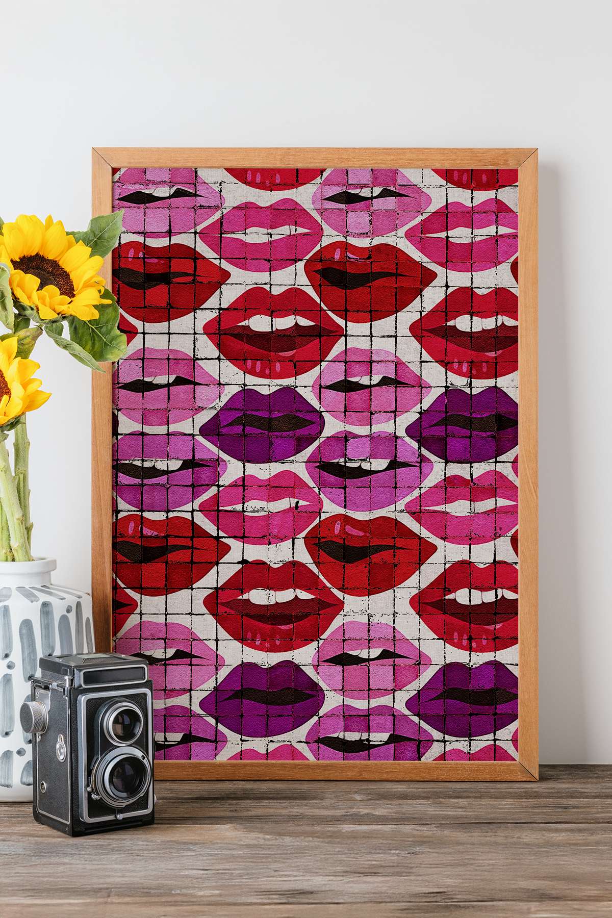 Quadro Decorativo Popmosaıc17 Multicolor - Pintura Emoldurada em Madeira Maciça 33x48cm com Impressão Digital