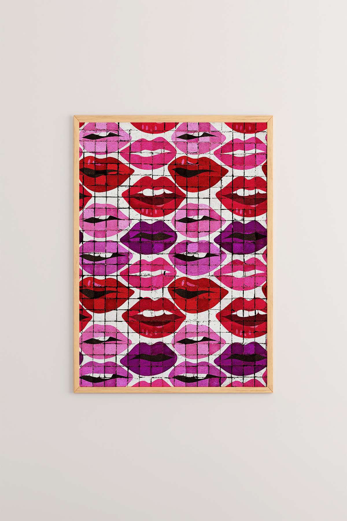 Quadro Decorativo Popmosaıc17 Multicolor - Pintura Emoldurada em Madeira Maciça 33x48cm com Impressão Digital