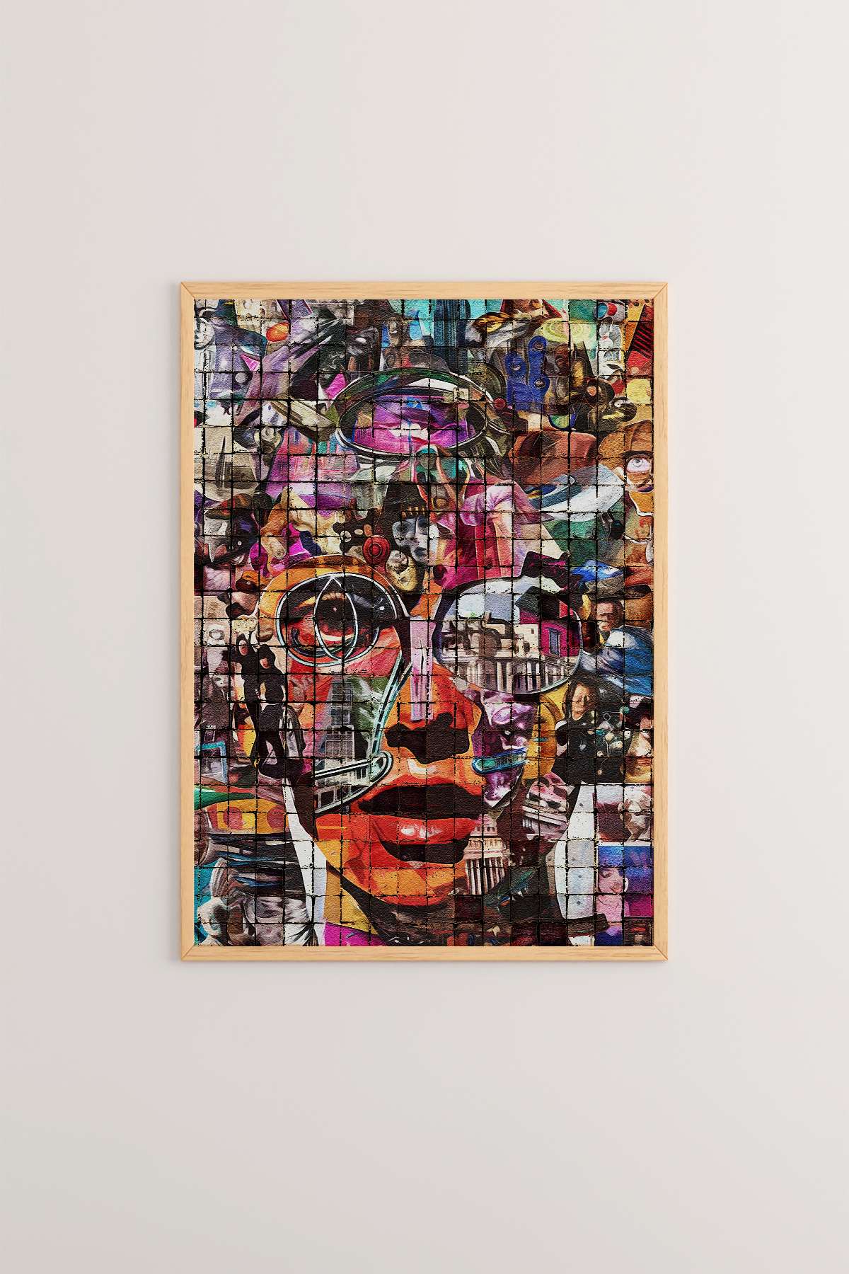 Quadro Decorativo Popmosaıc18 Multicolor - Pintura Emoldurada em Madeira Maciça 33x48cm