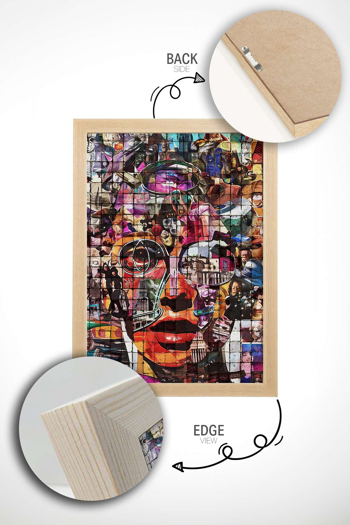 Quadro Decorativo Popmosaıc18 Multicolor - Pintura Emoldurada em Madeira Maciça 33x48cm