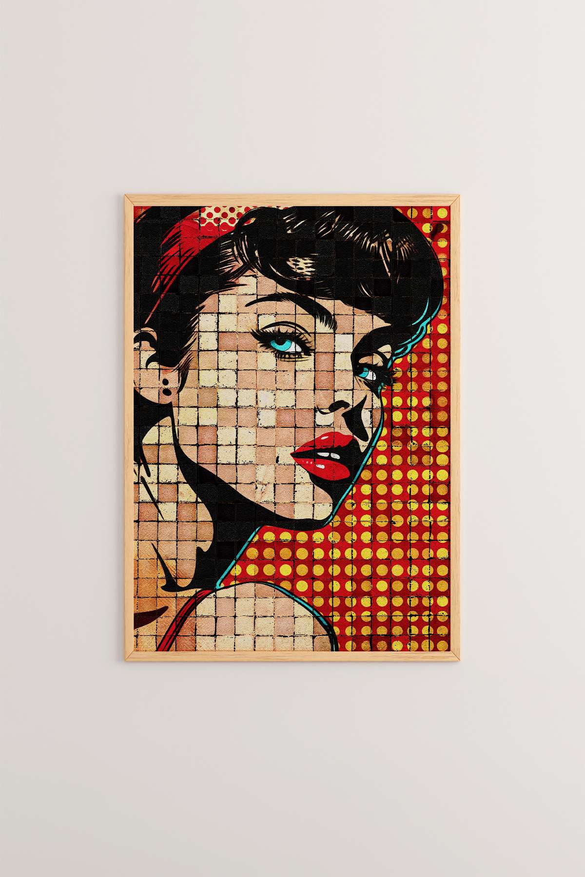 Quadro Decorativo Popmosaıc19 Multicolor - Pintura Emoldurada em Madeira Maciça 33x48cm