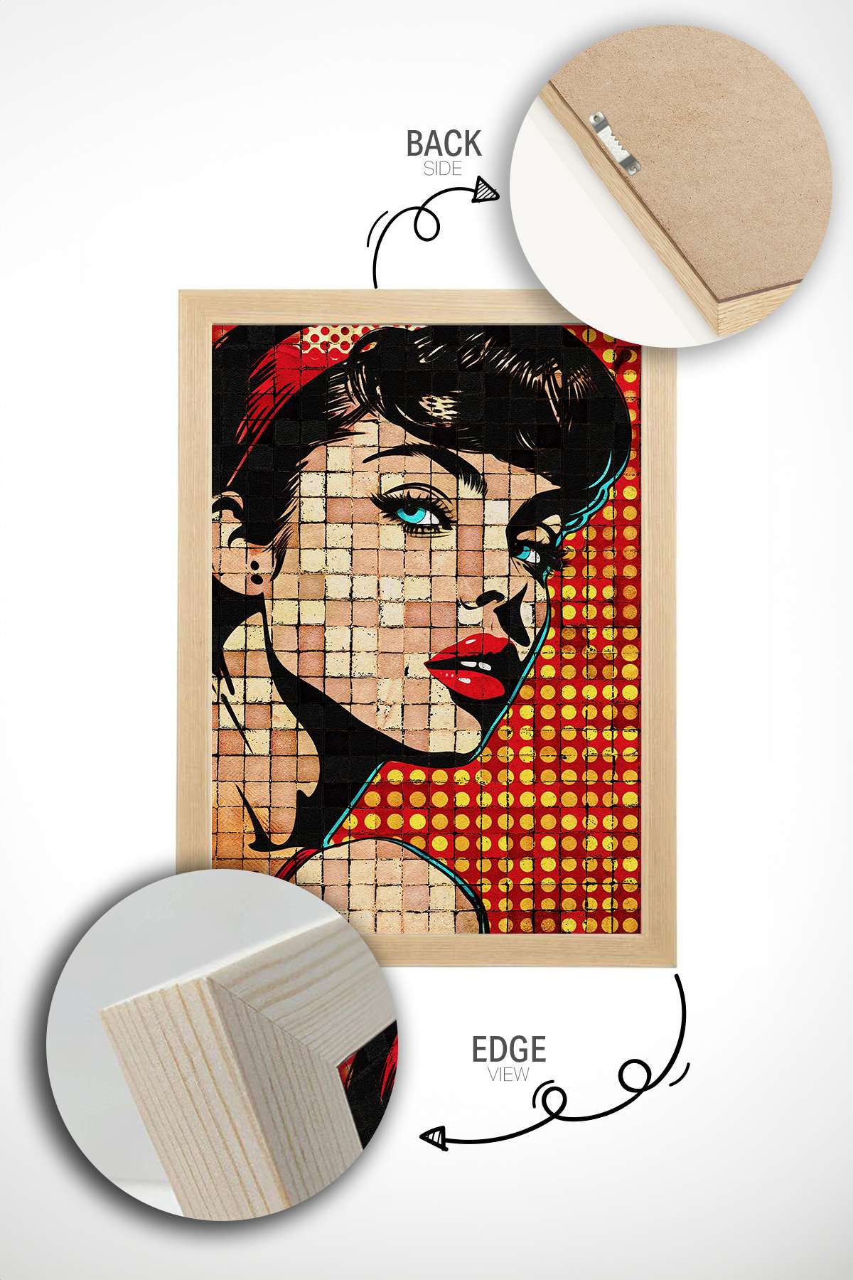 Quadro Decorativo Popmosaıc19 Multicolor - Pintura Emoldurada em Madeira Maciça 33x48cm