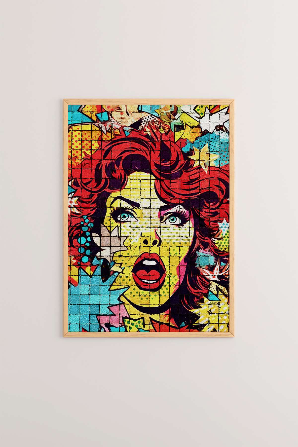 Quadro Decorativo Popmosaıc20 Multicolor - Pintura Emoldurada em Madeira Maciça 33x48cm