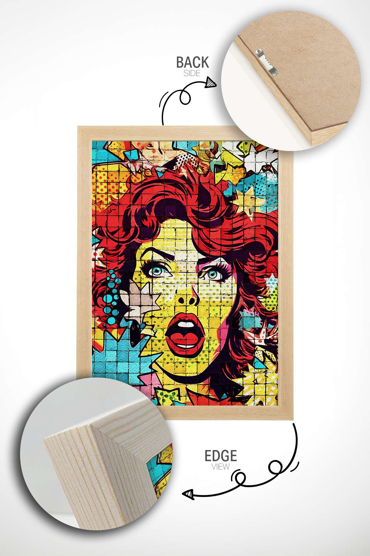 Quadro Decorativo Popmosaıc20 Multicolor - Pintura Emoldurada em Madeira Maciça 33x48cm