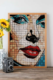 Quadro Decorativo Popmosaıc21 Multicolor - Pintura Emoldurada em Madeira Maciça 33x48cm com Impressão Digital