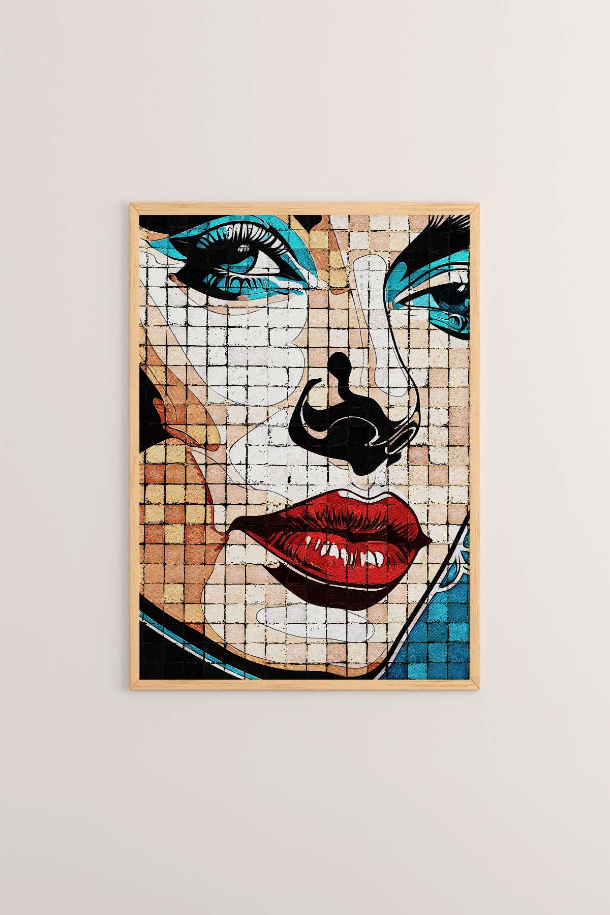 Quadro Decorativo Popmosaıc21 Multicolor - Pintura Emoldurada em Madeira Maciça 33x48cm com Impressão Digital