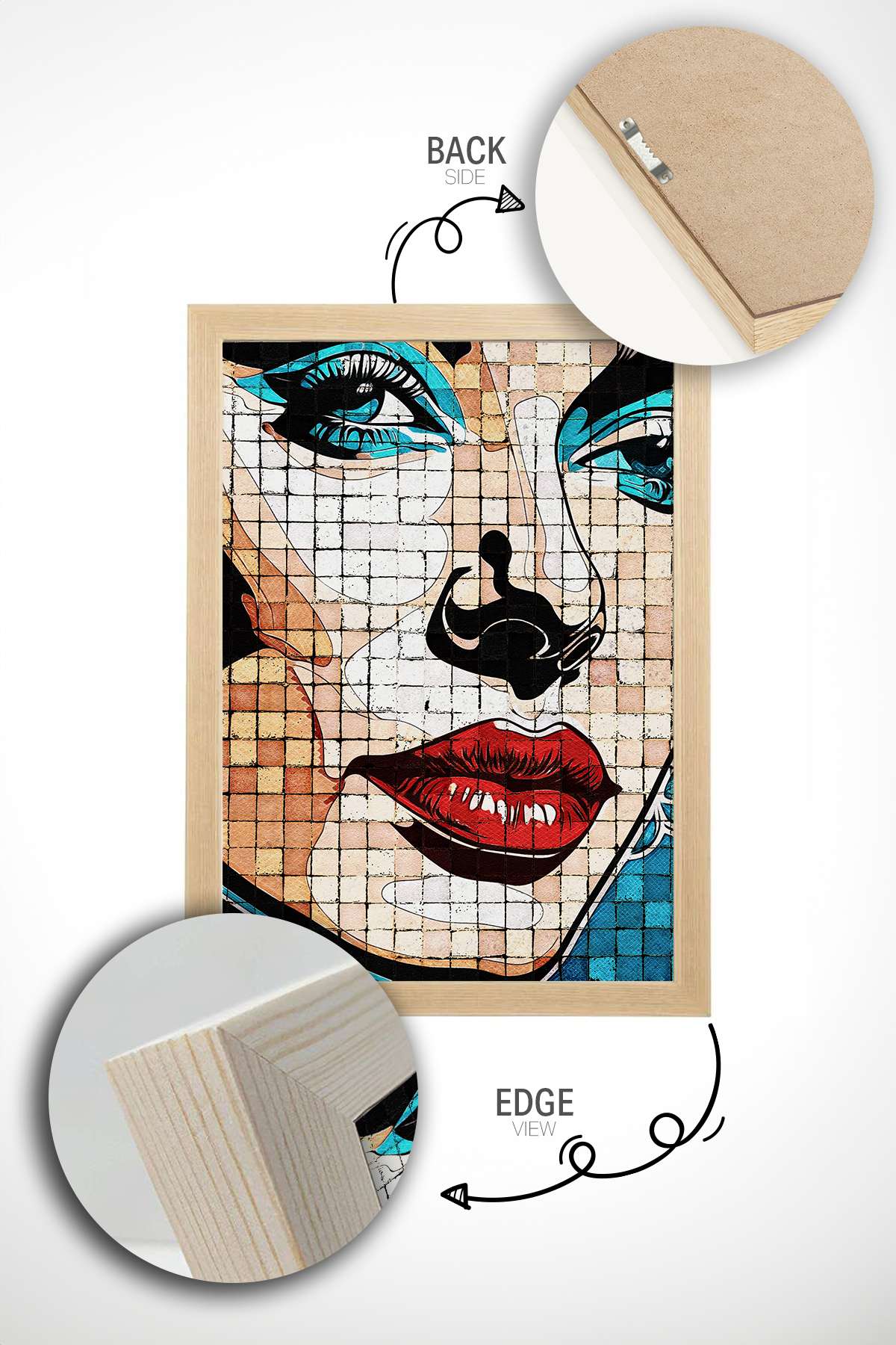 Quadro Decorativo Popmosaıc21 Multicolor - Pintura Emoldurada em Madeira Maciça 33x48cm com Impressão Digital