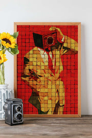 Quadro Decorativo Popmosaıc22 Multicolor - Pintura Emoldurada em Madeira Maciça 33x48cm com Impressão Digital