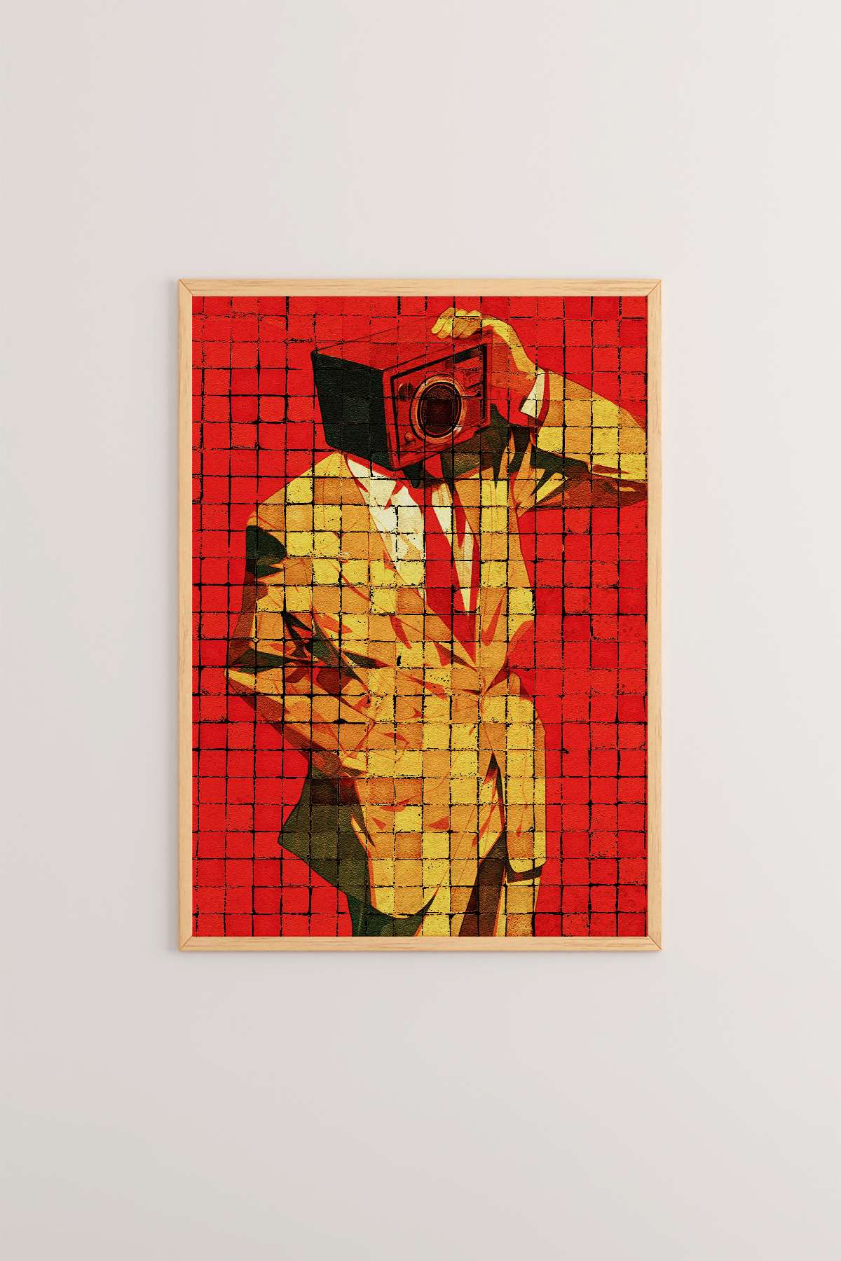 Quadro Decorativo Popmosaıc22 Multicolor - Pintura Emoldurada em Madeira Maciça 33x48cm com Impressão Digital