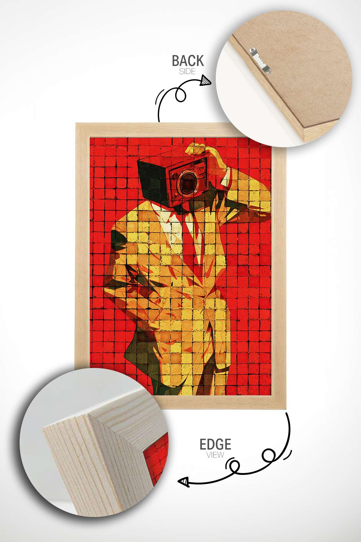 Quadro Decorativo Popmosaıc22 Multicolor - Pintura Emoldurada em Madeira Maciça 33x48cm com Impressão Digital