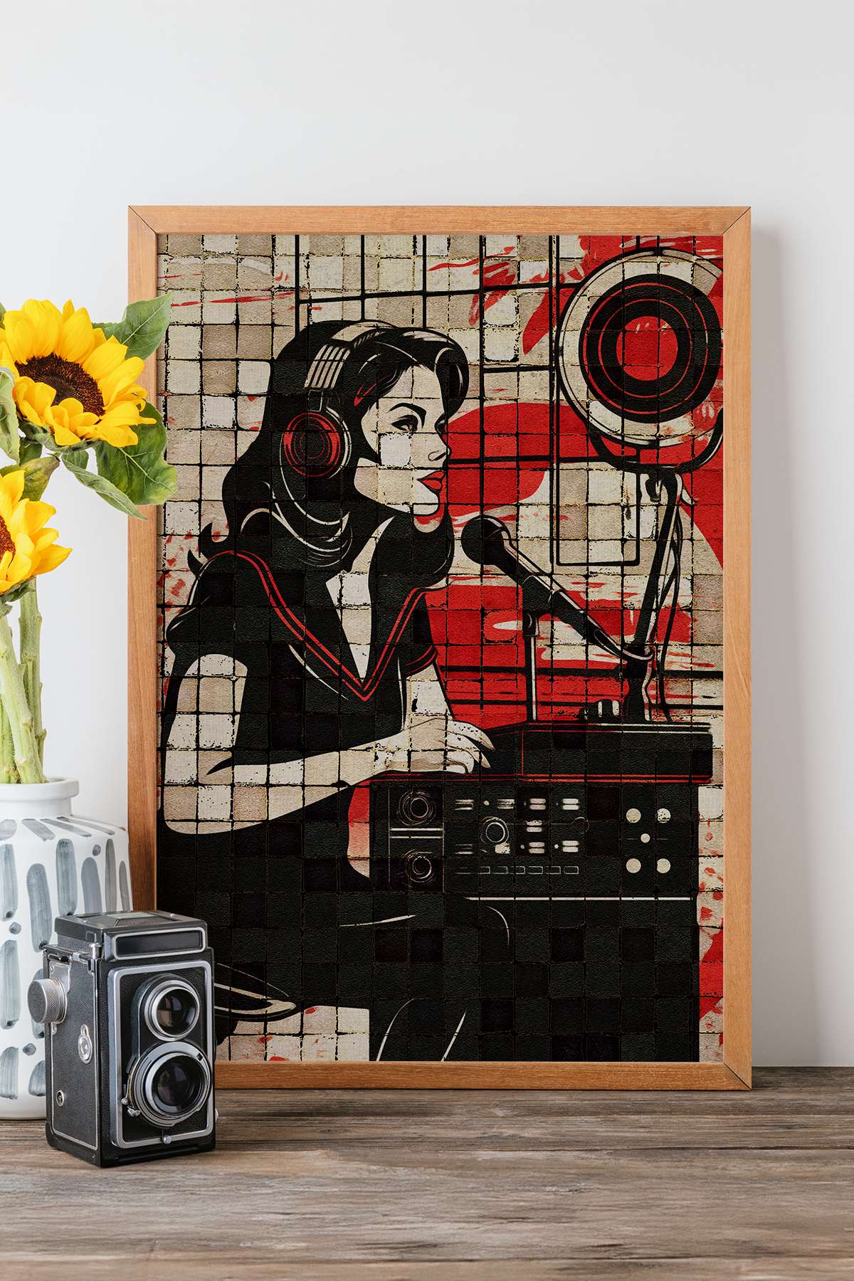 Quadro Decorativo Popmosaıc23 Multicolor - Pintura Emoldurada em Madeira Maciça 33x48cm com Impressão Digital