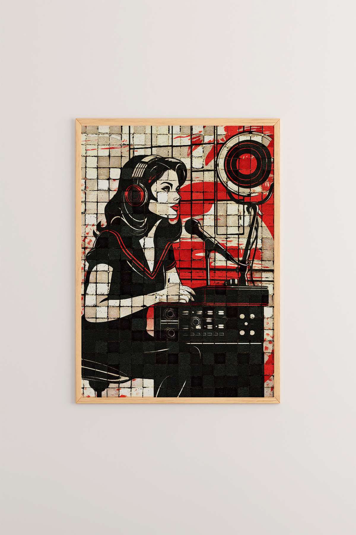 Quadro Decorativo Popmosaıc23 Multicolor - Pintura Emoldurada em Madeira Maciça 33x48cm com Impressão Digital