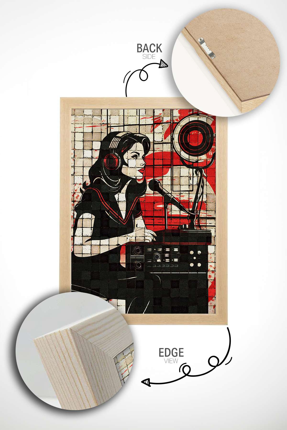 Quadro Decorativo Popmosaıc23 Multicolor - Pintura Emoldurada em Madeira Maciça 33x48cm com Impressão Digital