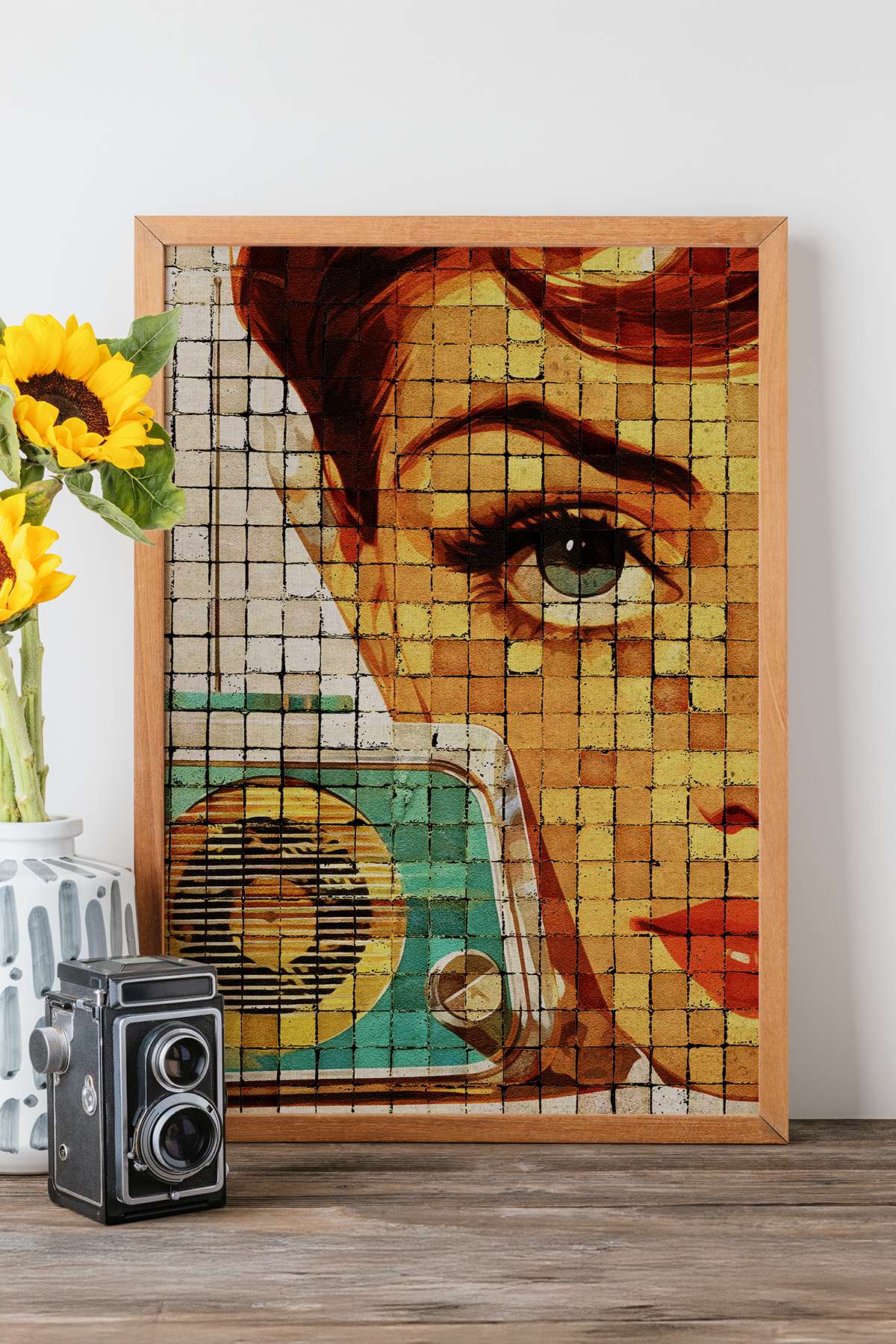 Quadro Decorativo Popmosaıc24 Multicolor - Pintura Emoldurada em Madeira Maciça 33x48cm com Impressão Digital