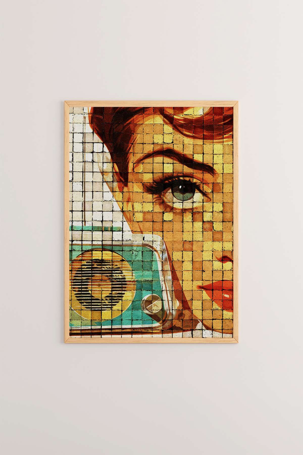 Quadro Decorativo Popmosaıc24 Multicolor - Pintura Emoldurada em Madeira Maciça 33x48cm com Impressão Digital