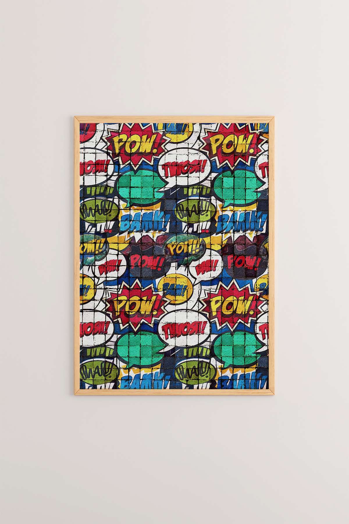 Quadro Decorativo Popmosaıc25 Multicolor - Pintura Emoldurada em Madeira Maciça 33x48cm com Impressão Digital