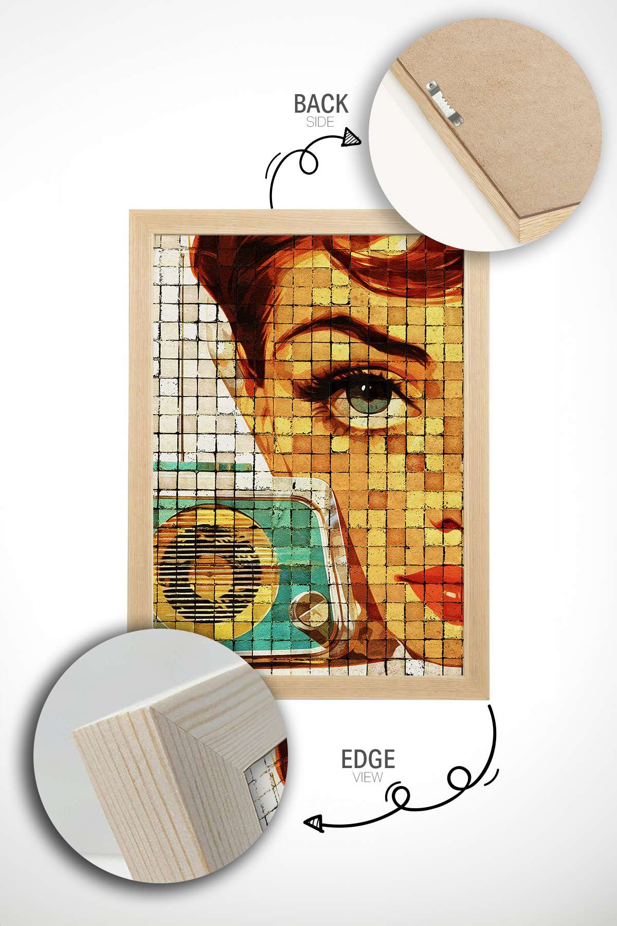 Quadro Decorativo Popmosaıc25 Multicolor - Pintura Emoldurada em Madeira Maciça 33x48cm com Impressão Digital