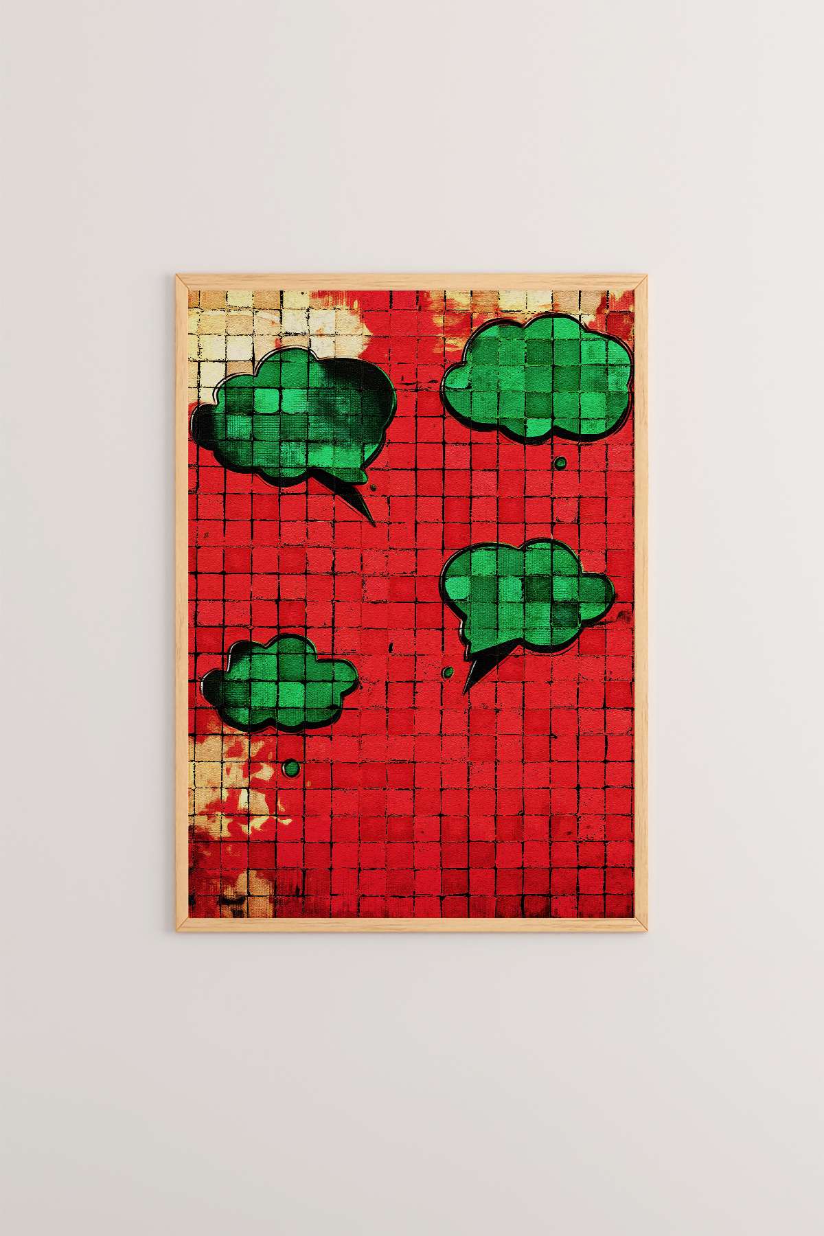 Quadro Decorativo Popmosaıc26 Multicolor - Pintura Emoldurada em Madeira Maciça 33x48cm com Impressão Digital