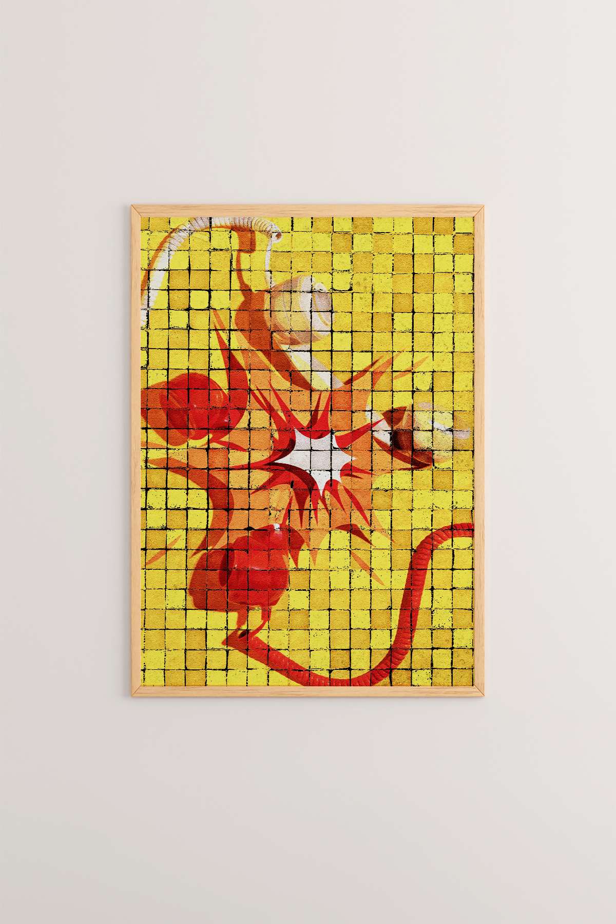 Quadro Decorativo Popmosaıc27 Multicolor - Pintura Emoldurada em Madeira Maciça 33x48cm com Impressão Digital