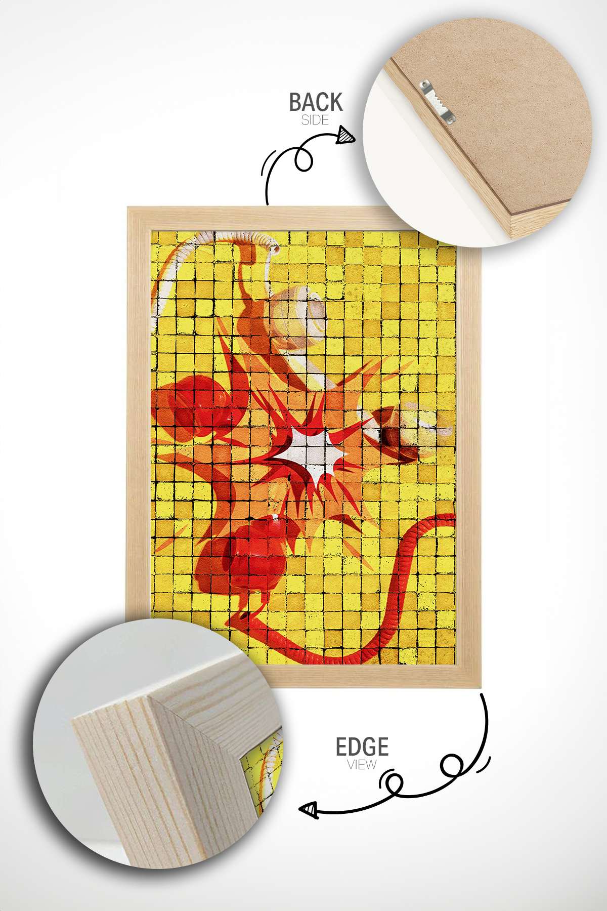 Quadro Decorativo Popmosaıc27 Multicolor - Pintura Emoldurada em Madeira Maciça 33x48cm com Impressão Digital