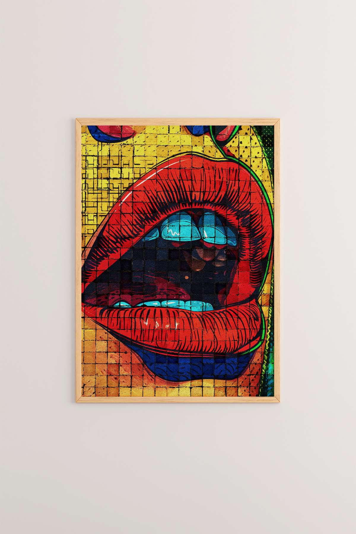 Quadro Decorativo Popmosaıc28 Multicolor - Pintura Emoldurada em Madeira Maciça 33x48cm com Impressão Digital