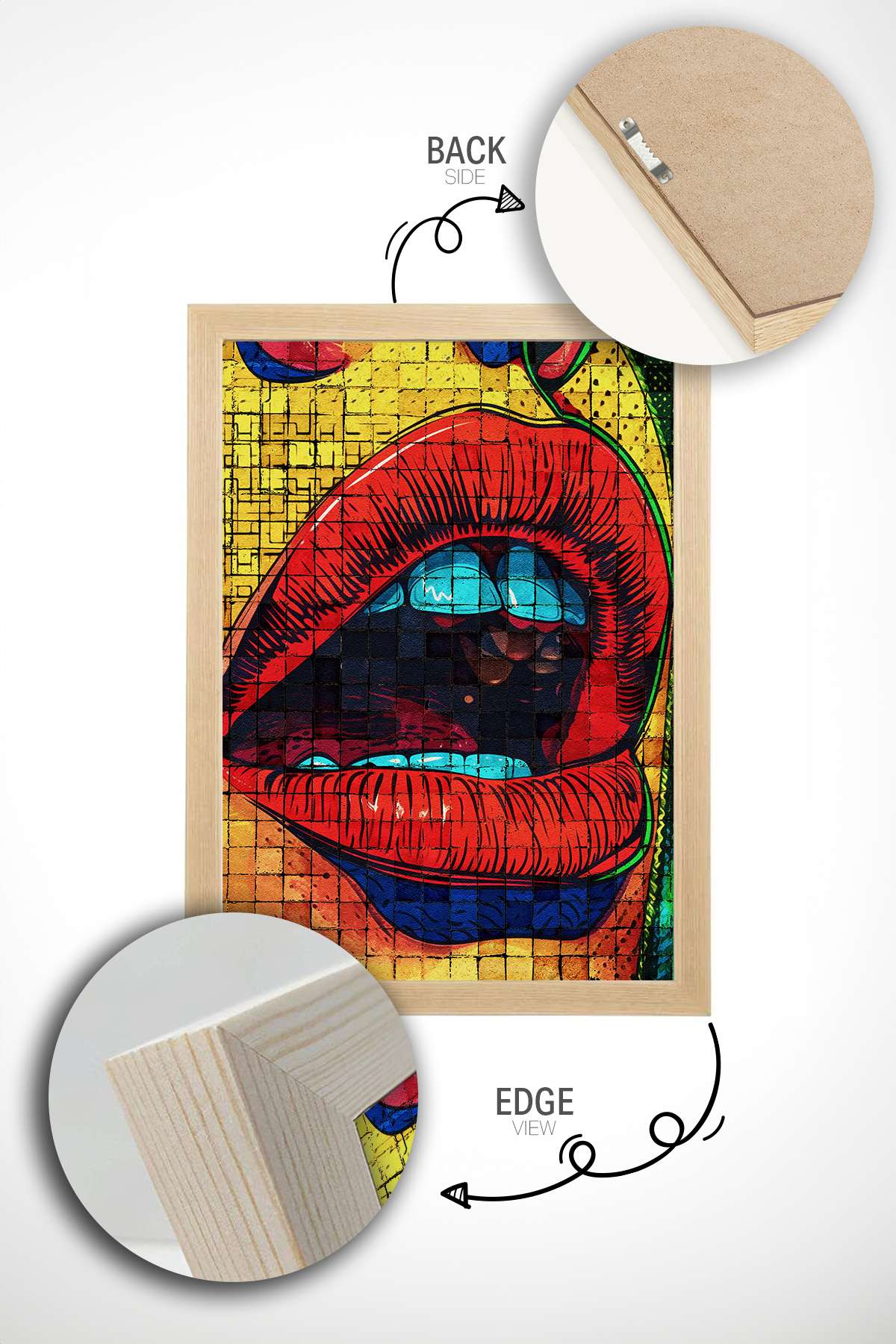 Quadro Decorativo Popmosaıc28 Multicolor - Pintura Emoldurada em Madeira Maciça 33x48cm com Impressão Digital