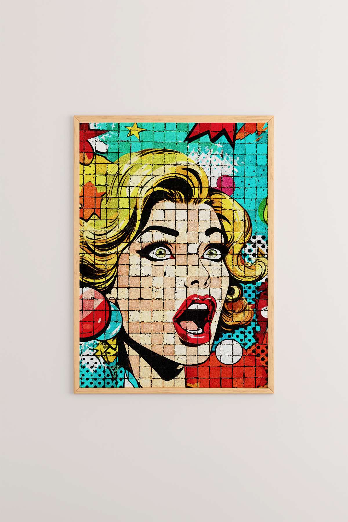 Quadro Decorativo Popmosaıc29 Multicolor - Pintura Emoldurada em Madeira Maciça 33x48cm com Impressão Digital