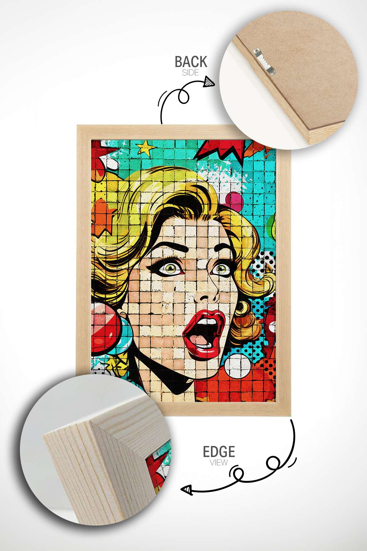 Quadro Decorativo Popmosaıc29 Multicolor - Pintura Emoldurada em Madeira Maciça 33x48cm com Impressão Digital