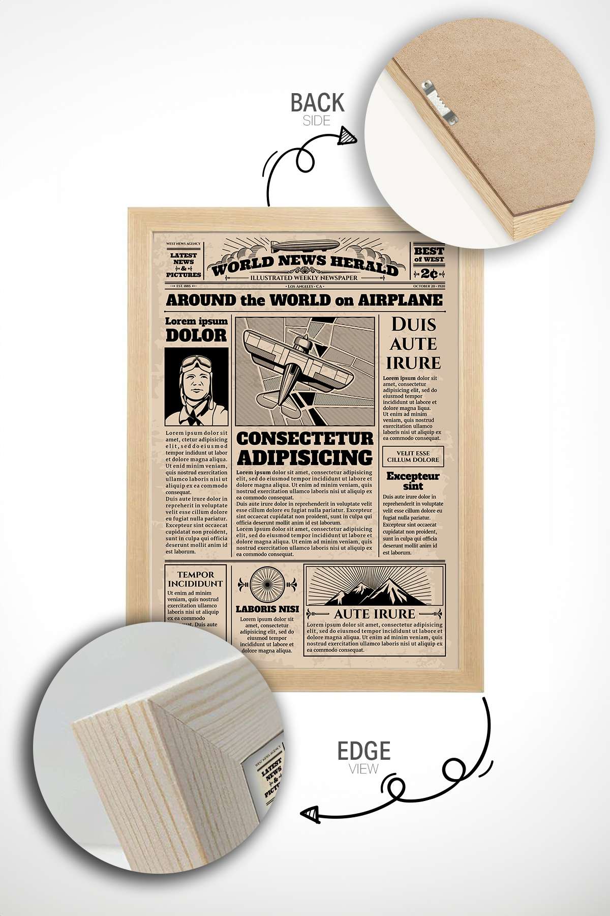 Quadro Decorativo Emoldurado Multicolor 33x48cm - Moldura Madeira Maciça 2cm