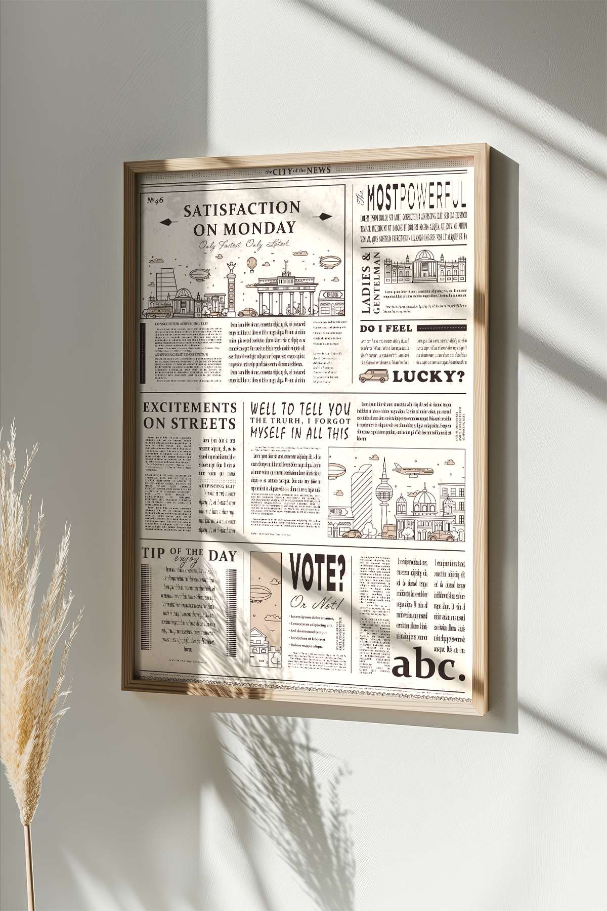 Quadro Decorativo Emoldurado Multicolor 33x48cm - Moldura Madeira Maciça 2cm