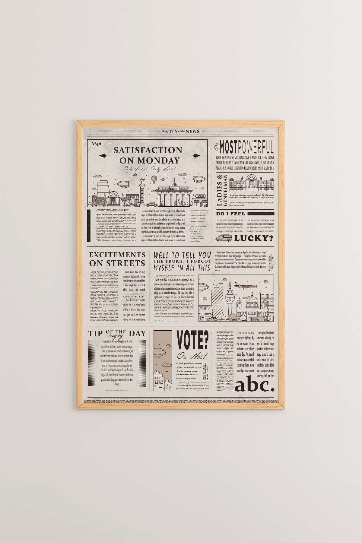 Quadro Decorativo Emoldurado Multicolor 33x48cm - Moldura Madeira Maciça 2cm