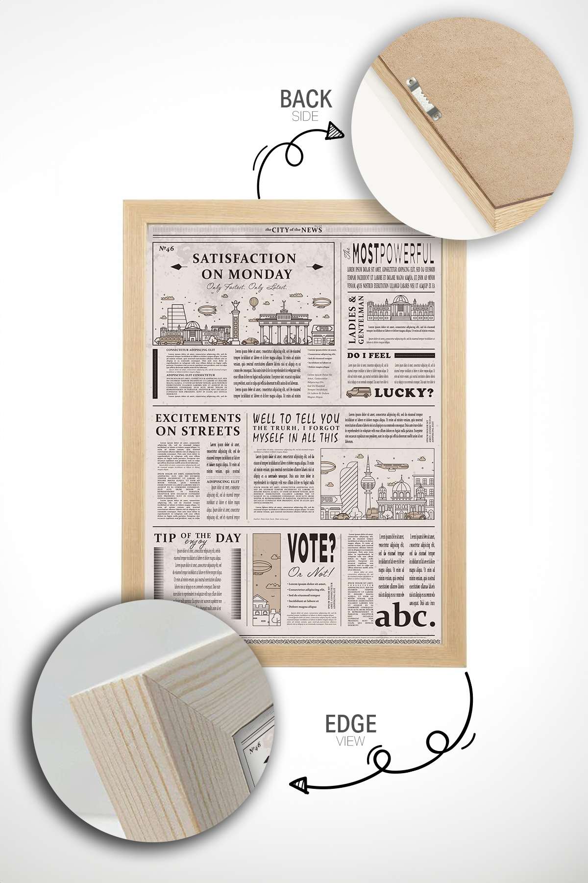 Quadro Decorativo Emoldurado Multicolor 33x48cm - Moldura Madeira Maciça 2cm