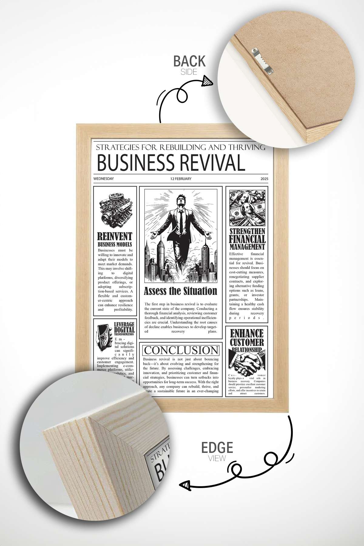 Quadro Decorativo Emoldurado Multicolor 33x48cm - Moldura Madeira Maciça 2cm