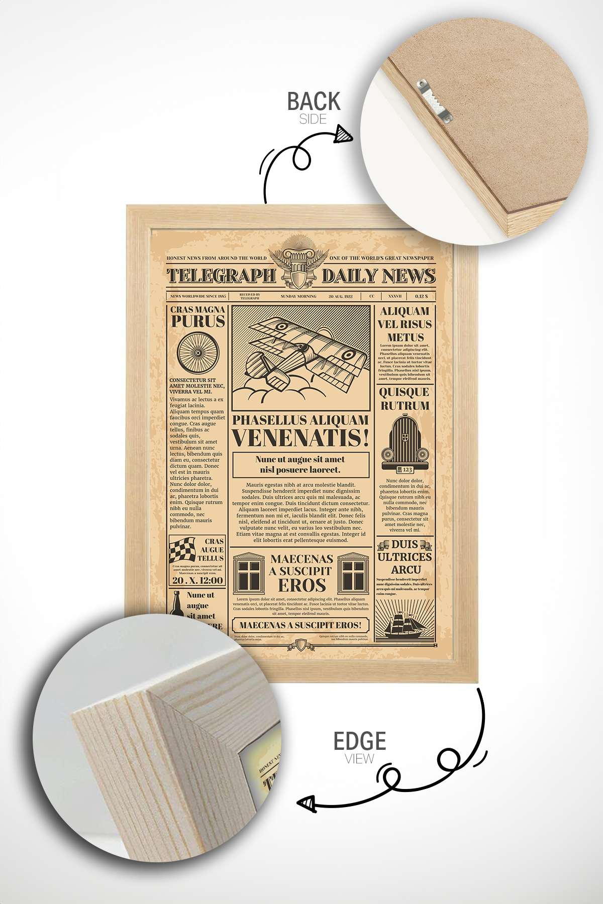 Quadro Decorativo Emoldurado Multicolor em Madeira Maciça - Impressão Digital 33x48cm