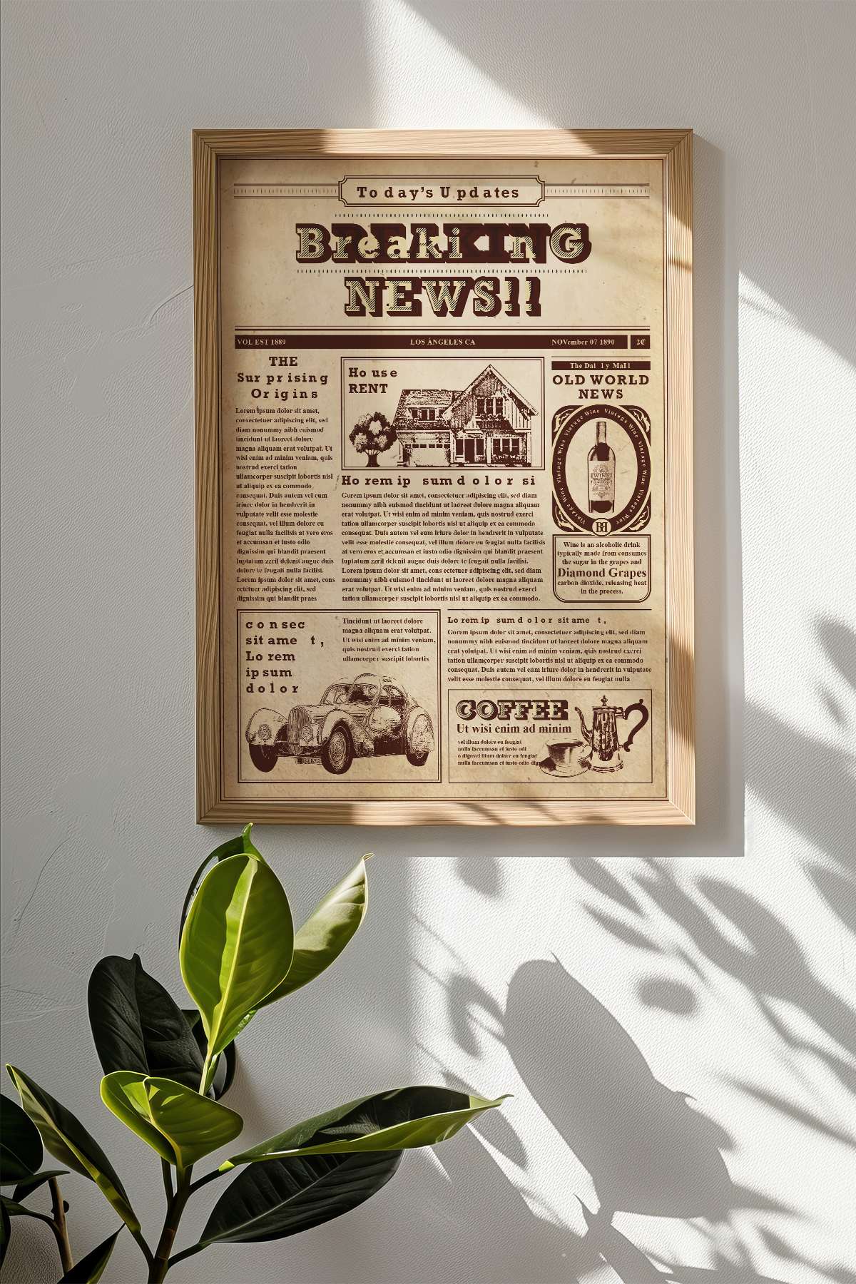 Quadro Decorativo Emoldurado Multicolor 33x48cm - Moldura Madeira Maciça 2cm