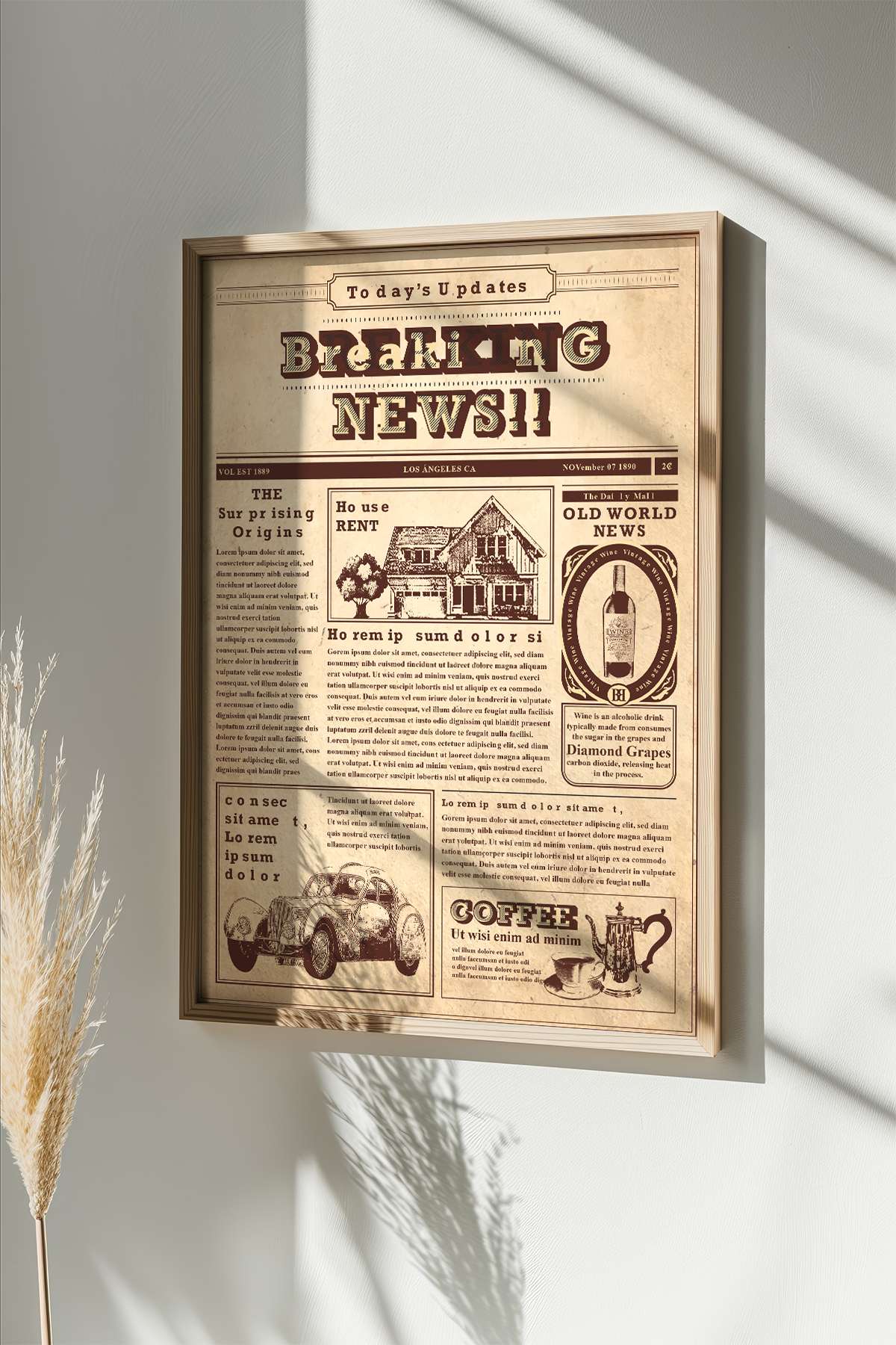 Quadro Decorativo Emoldurado Multicolor 33x48cm - Moldura Madeira Maciça 2cm