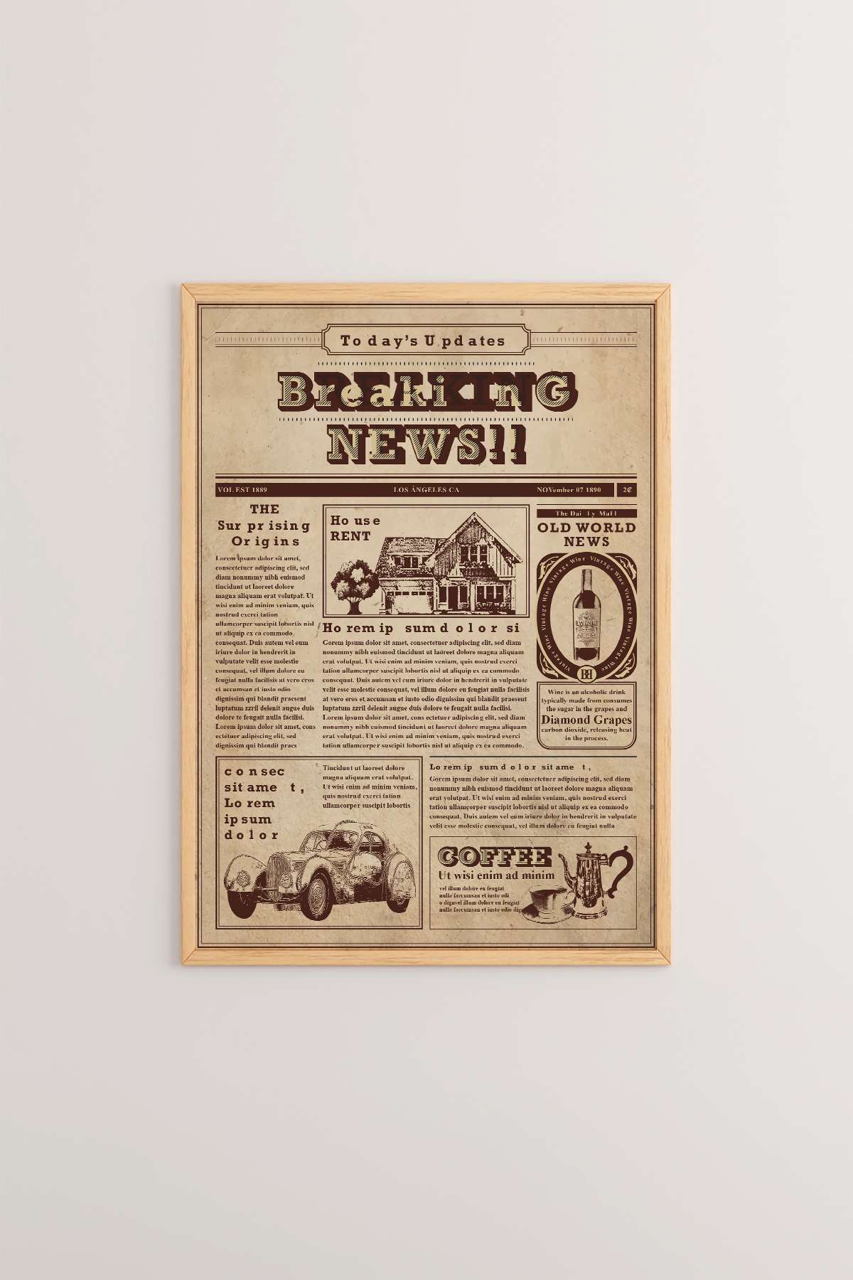 Quadro Decorativo Emoldurado Multicolor 33x48cm - Moldura Madeira Maciça 2cm